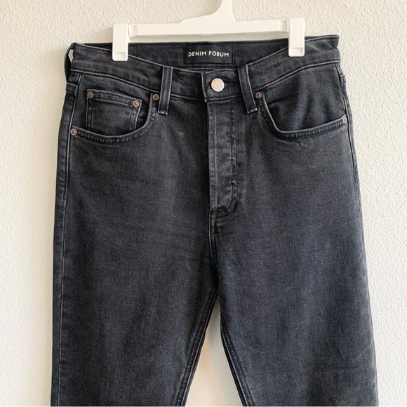 Aritzia Denim Forum The Yoko High Rise Slim Black Jeans Button Fly Raw Hem - Picture 3 of 10